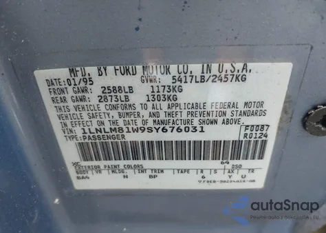 1995 Lincoln Town Car Executive z USA, uszkodzony, nr VIN 1LNLM81W9SY676031